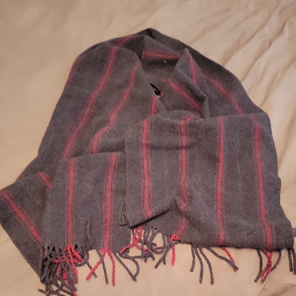 Coach Lambs Wool Gray Scarf with Red Accents